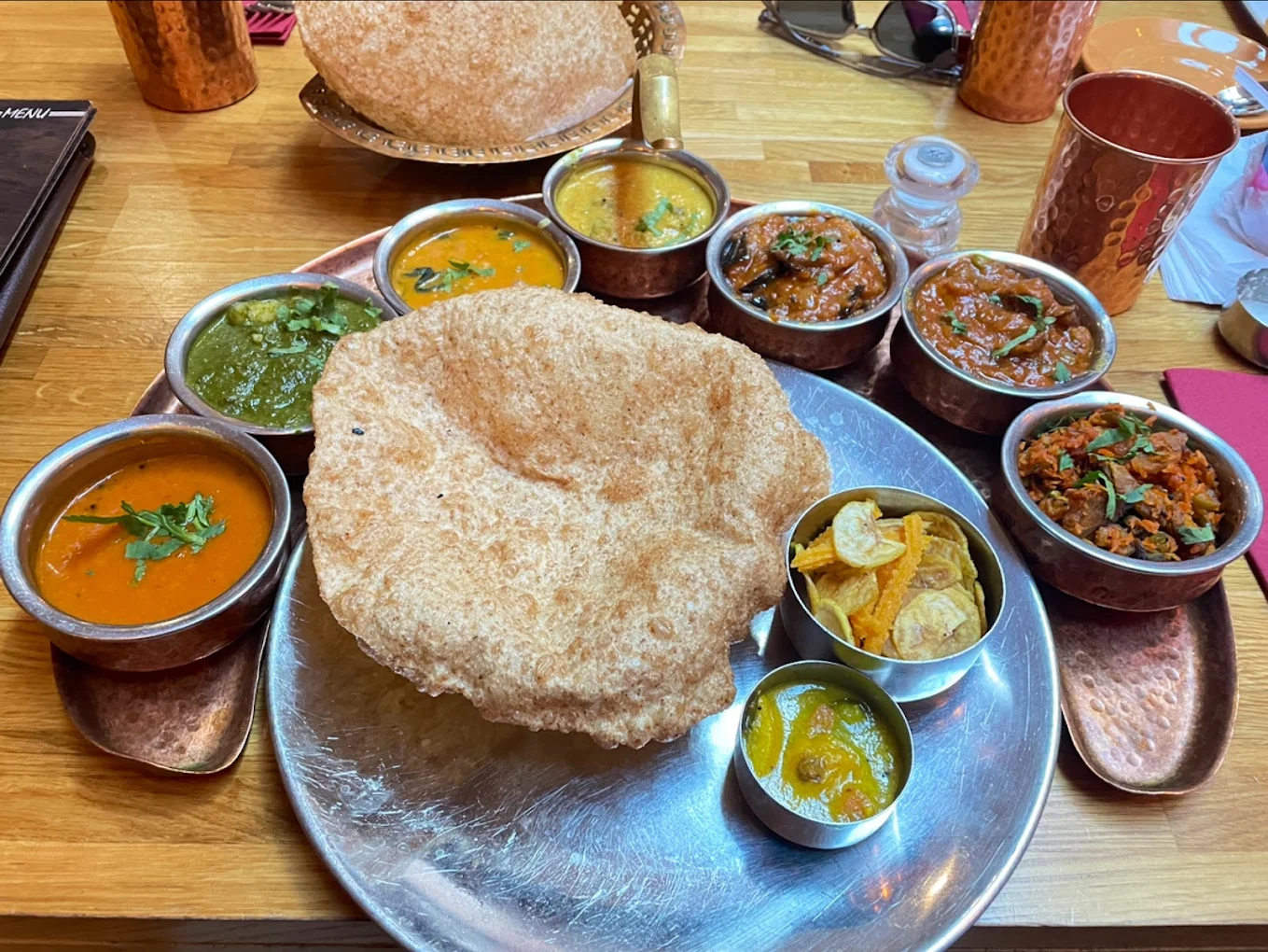 A spread of Kerala dishes including dosa, idli, vada and sambar at Herb Restaurant Leicester
