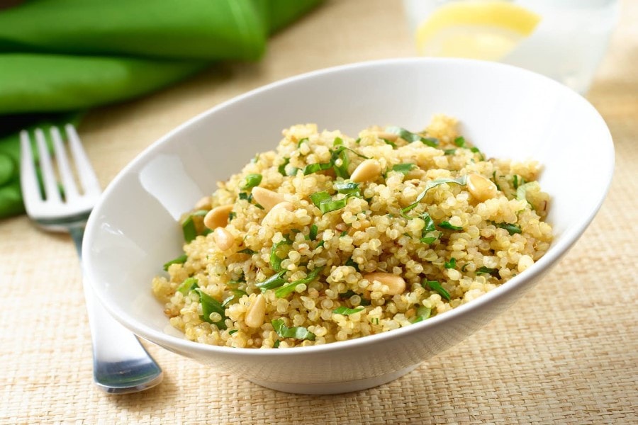 A light quinoa and pea salad, one of the lighter dishes on offer at Herb Restaurant